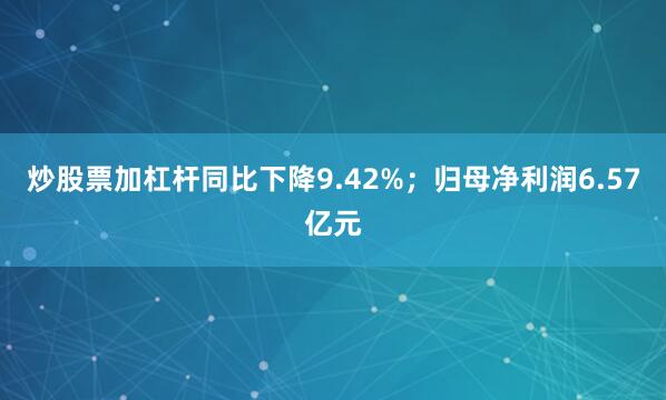 炒股票加杠杆同比下降9.42%；归母净利润6.57亿元