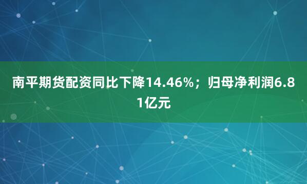 南平期货配资同比下降14.46%；归母净利润6.81亿元